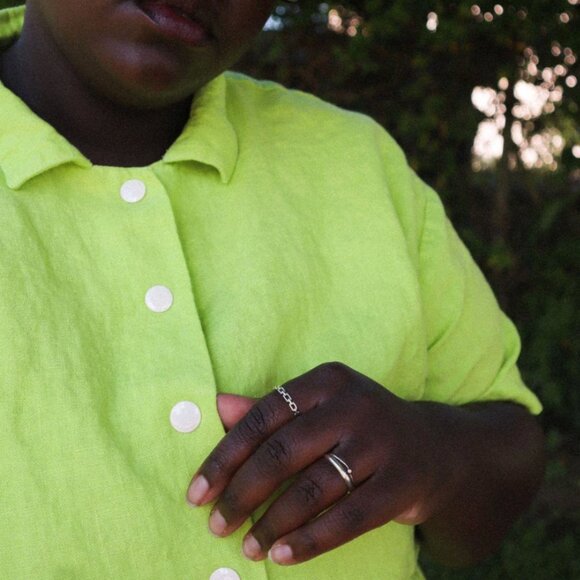 NETTLE STUDIOS Boxy Collared Top in Limeade Green Linen - Slow Fashion - Size OS - Picture 11 of 12